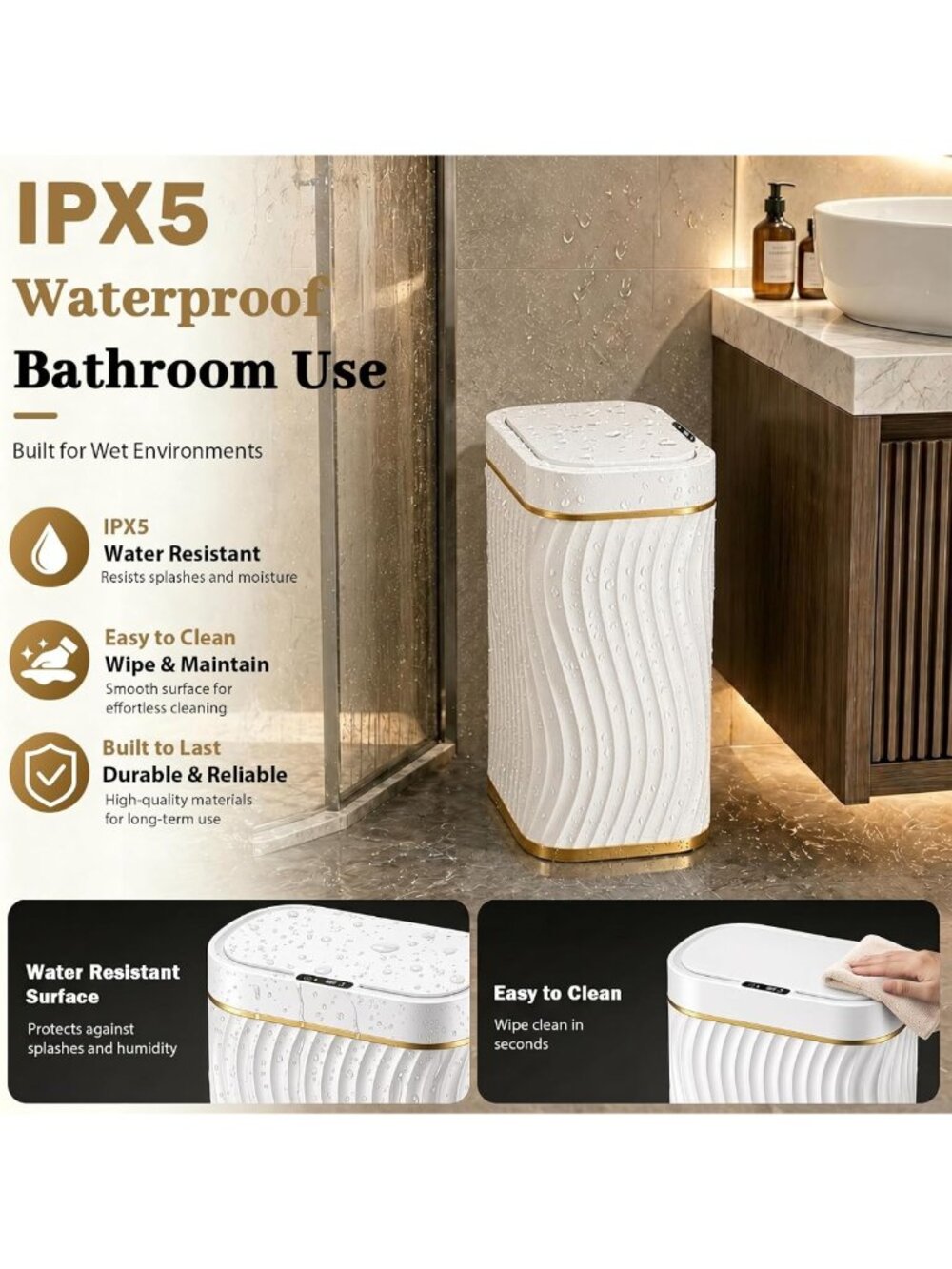 Touchless Motion Sensor Trash Can - 2.6 Gallon Slim Waterproof Bin for Home - Picture 4 of 8